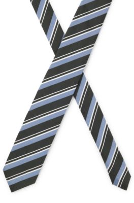 Silk tie with jacquard pattern, Dark Blue