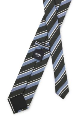 Silk tie with jacquard pattern, Dark Blue