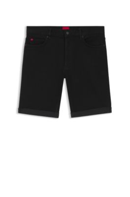 Tapered-fit shorts in black stretch denim, Black