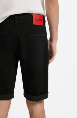 Tapered-fit shorts in black stretch denim, Black
