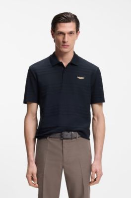 Polo BOSS x ASTON MARTIN en jacquard de algod&oacute;n, Azul oscuro