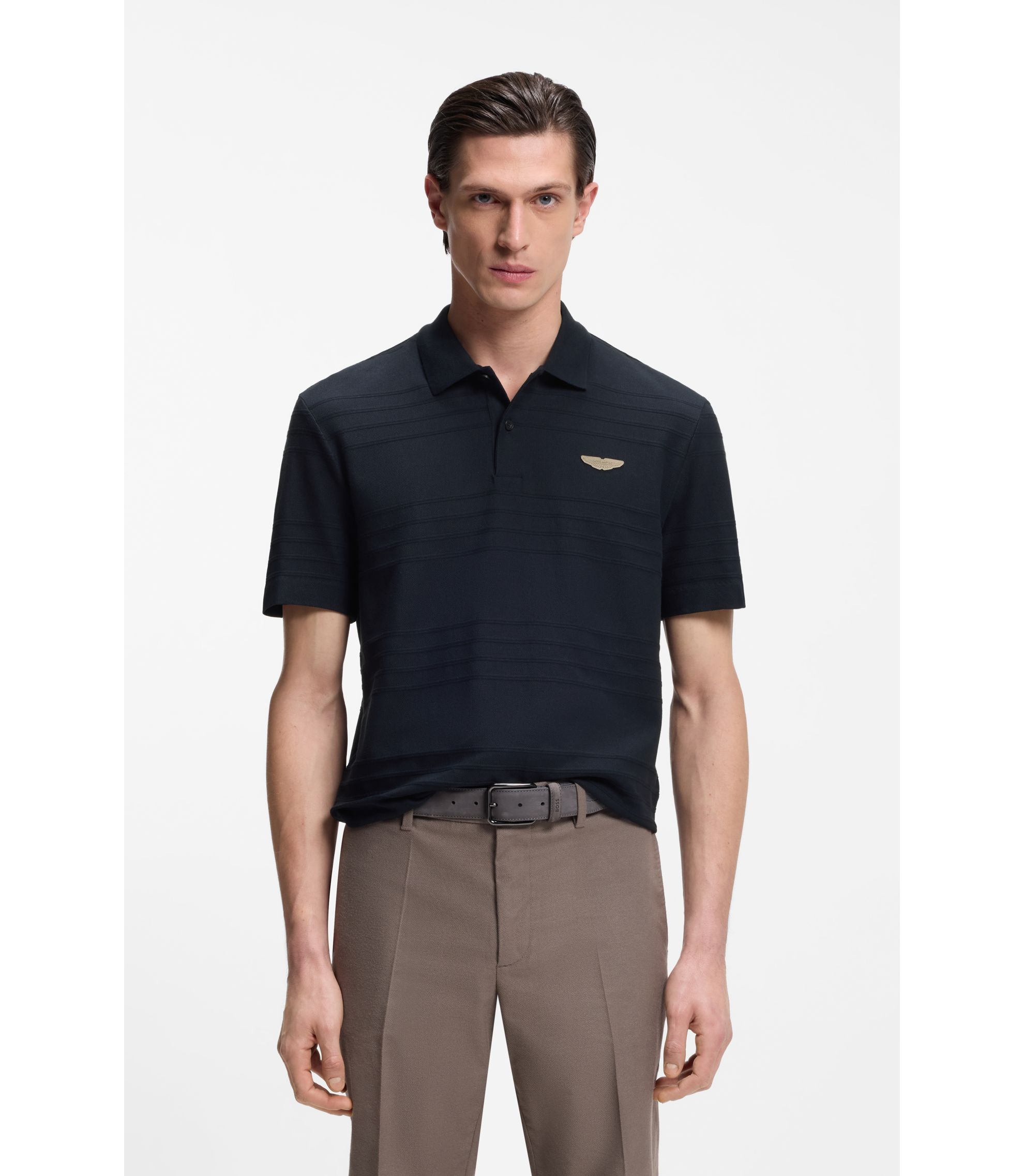 BOSS - BOSS x ASTON MARTIN polo shirt in cotton jacquard - Dark Blue