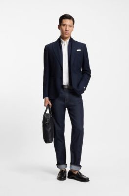 Indigo straight-fit jeans in stretch denim, Dark Blue