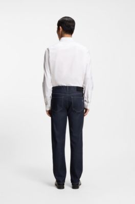 Jean &agrave; la coupe droite en denim stretch indigo, Bleu fonc&eacute;