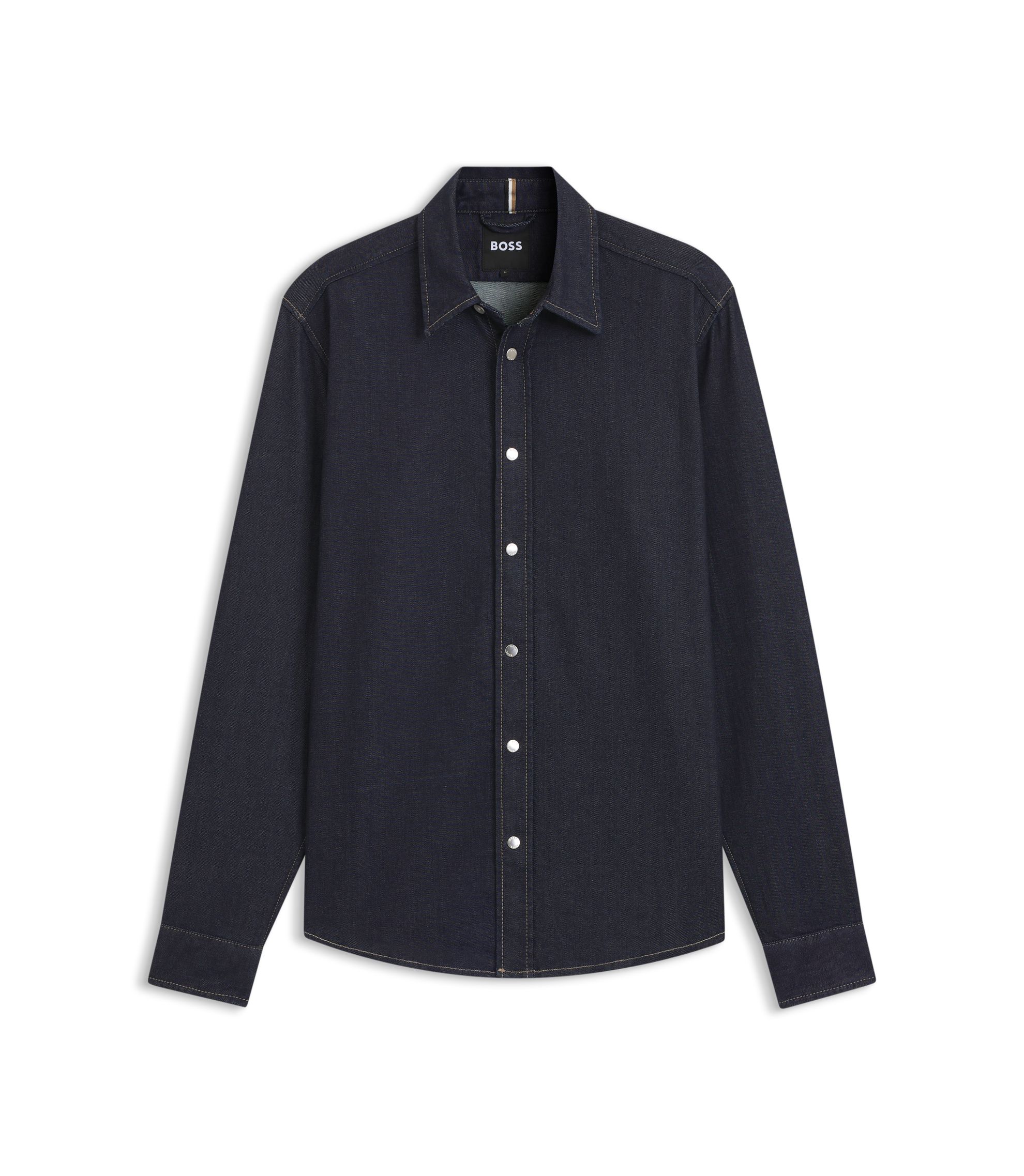 BOSS - Indigo regular-fit shirt in stretch denim - Dark Blue