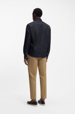 Camisa regular fit en tejido vaquero el&aacute;stico color a&ntilde;il, Azul oscuro