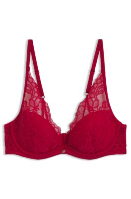Underwire bra with lace trim, Red