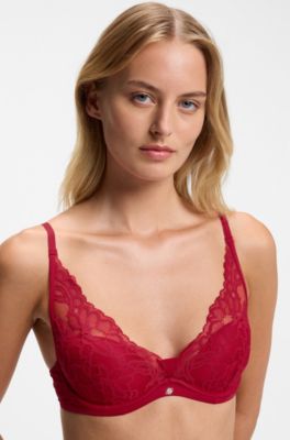 Underwire bra with lace trim, Red