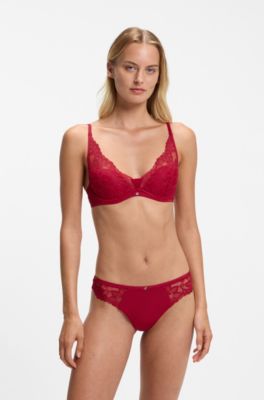 Sujetador con aros y detalles de encaje, Rojo