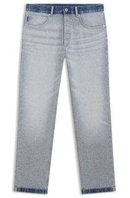 Jeans regular fit en denim con dise&ntilde;o del rev&eacute;s, Celeste