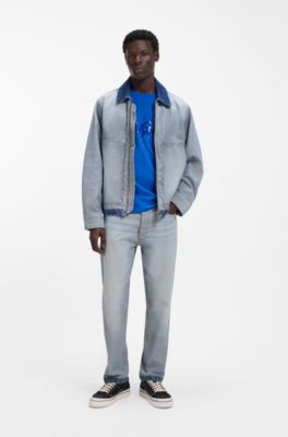 Jeans regular fit en denim con dise&ntilde;o del rev&eacute;s, Celeste