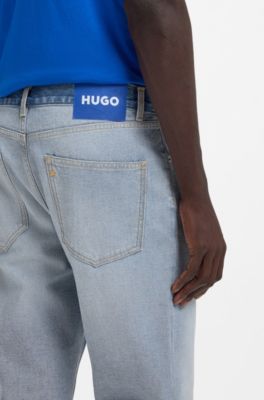 Jeans regular fit en denim con dise&ntilde;o del rev&eacute;s, Celeste