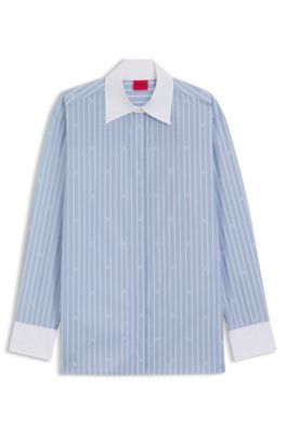 Oversized-fit blouse with stacked logos, Patterned