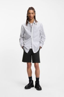 Short Slim Fit en twill de coton stretch, Noir