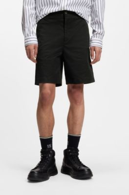 Short Slim Fit en twill de coton stretch, Noir