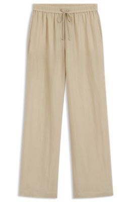 Pantalones relaxed fit con cord&oacute;n en la cintura, Beige claro