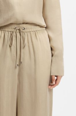 Relaxed-fit trousers with drawcord waist, Light Beige