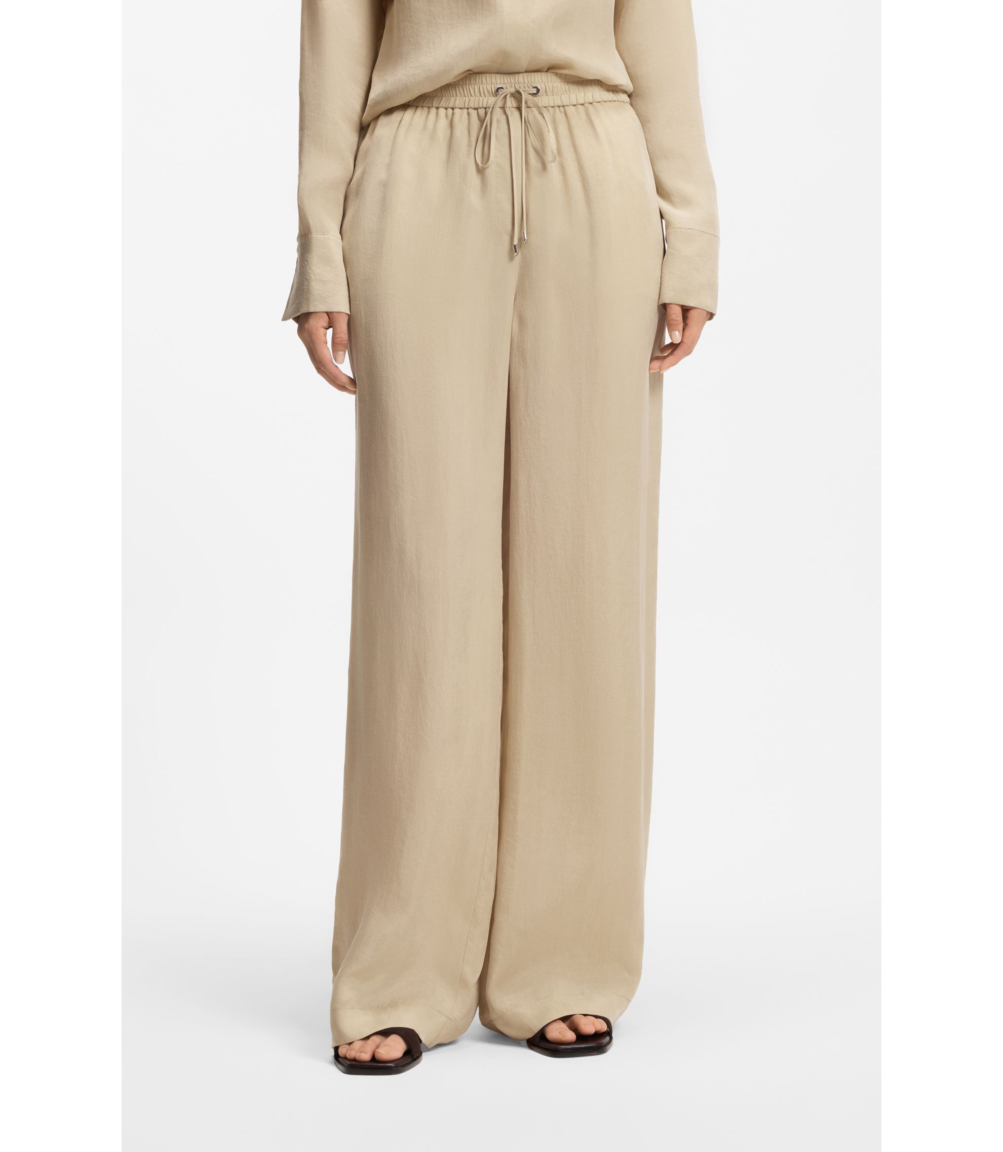 BOSS - Relaxed-fit trousers with drawcord waist - Light Beige