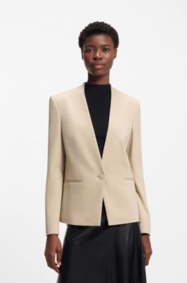 Blazer regular fit en punto el&aacute;stico, Beige claro