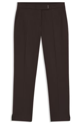 Pantalones slim fit en punto el&aacute;stico, Marr&oacute;n oscuro