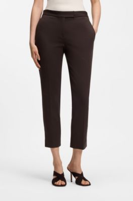 Pantalones slim fit en punto el&aacute;stico, Marr&oacute;n oscuro