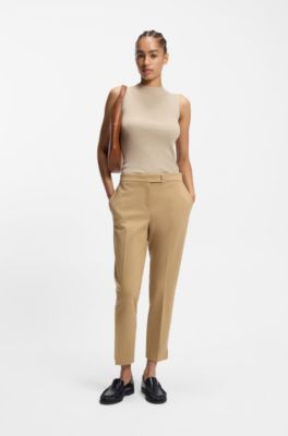 Pantalones slim fit en punto el&aacute;stico, Beige claro