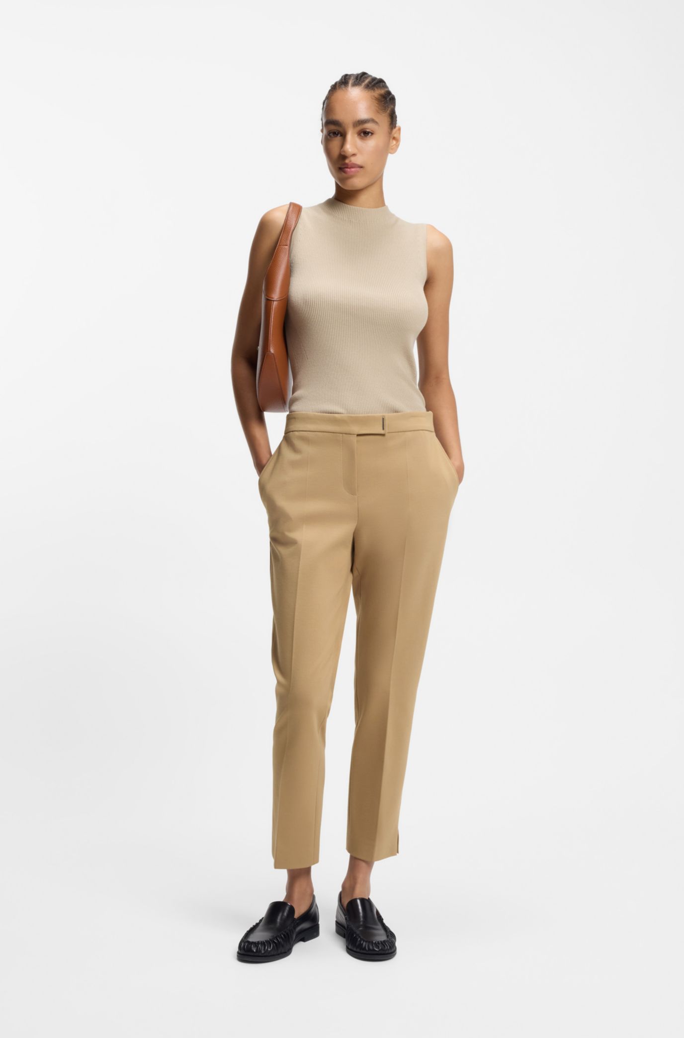 BOSS - Slim-fit trousers in stretch jersey - Light Beige