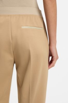 Pantalones slim fit en punto el&aacute;stico, Beige claro