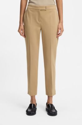 Pantalones slim fit en punto el&aacute;stico, Beige claro