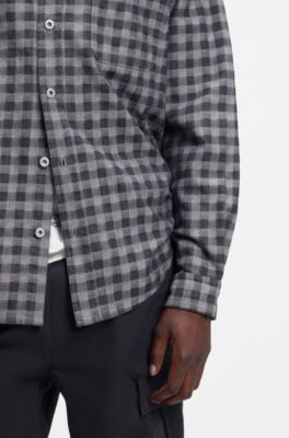 Checked oversized-fit shirt in cotton twill, Dark Blue