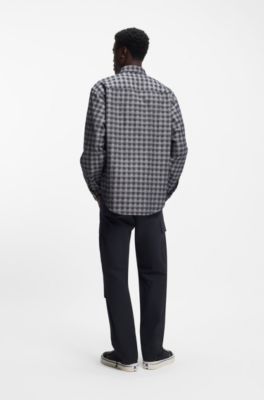 Checked oversized-fit shirt in cotton twill, Dark Blue