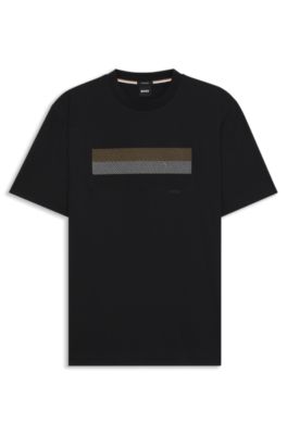 Camiseta de punto de algod&oacute;n con ilustraci&oacute;n a rayas, Negro