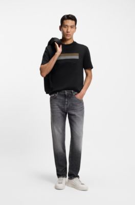 Camiseta de punto de algod&oacute;n con ilustraci&oacute;n a rayas, Negro