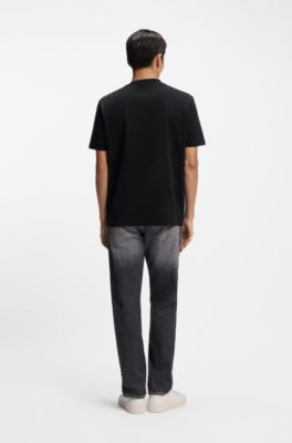 Camiseta de punto de algod&oacute;n con ilustraci&oacute;n a rayas, Negro