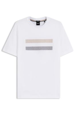 Camiseta de punto de algod&oacute;n con ilustraci&oacute;n a rayas, Blanco