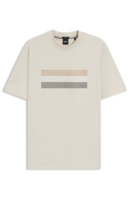 Camiseta de punto de algod&oacute;n con ilustraci&oacute;n a rayas, Blanco