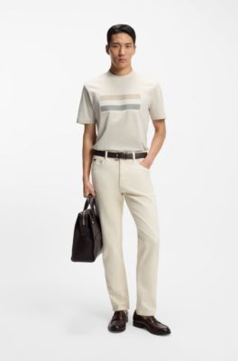 Camiseta de punto de algod&oacute;n con ilustraci&oacute;n a rayas, Blanco