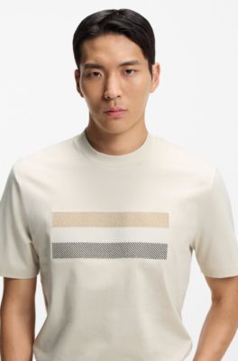 Camiseta de punto de algod&oacute;n con ilustraci&oacute;n a rayas, Blanco