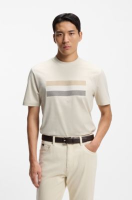 Camiseta de punto de algod&oacute;n con ilustraci&oacute;n a rayas, Blanco