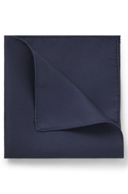 Pochette de costume en twill de soie, Bleu fonc&eacute;
