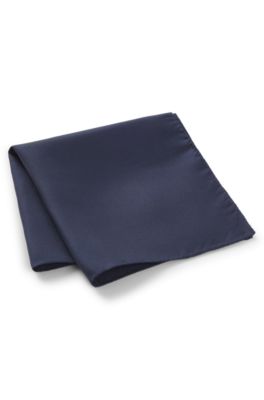 Pochette de costume en twill de soie, Bleu fonc&eacute;