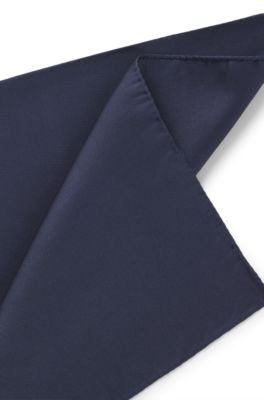 Pochette de costume en twill de soie, Bleu fonc&eacute;