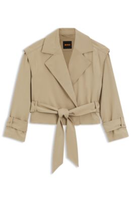 Gabardina corta con cintur&oacute;n, Marr&oacute;n