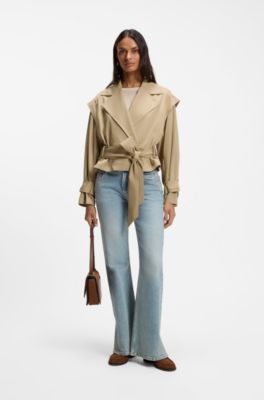 Cropped trench jacket with belt, Brown