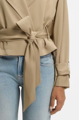 Cropped trench jacket with belt, Brown