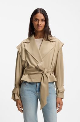 Cropped trench jacket with belt, Brown