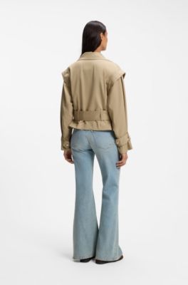 Cropped trench jacket with belt, Brown