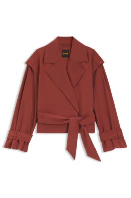 Gabardina corta con cintur&oacute;n, Rojo oscuro