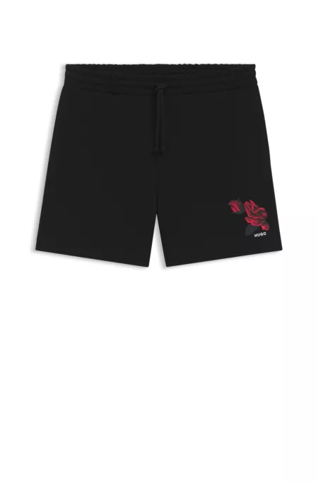 Rose-artwork shorts in cotton terry