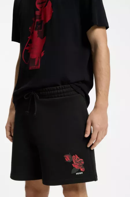 Rose-artwork shorts in cotton terry